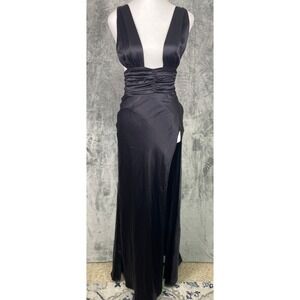 Two Bodies Dress Womens S Black Silk High Slit Long Gown Maxi Prom Event Party